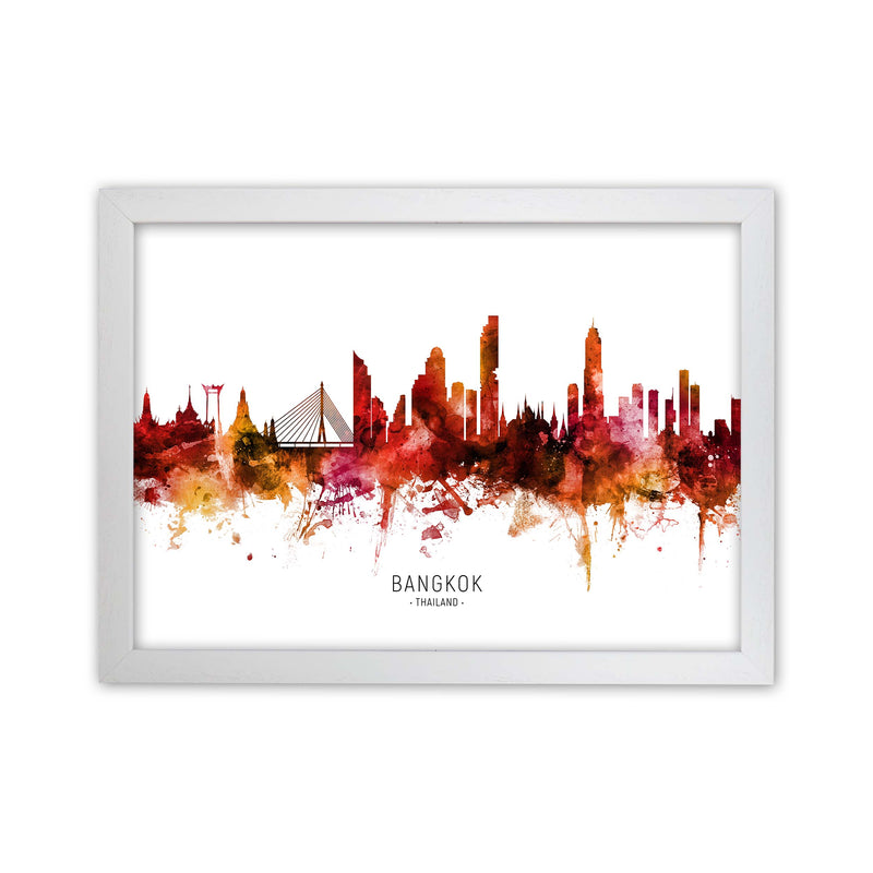 Bangkok Thailand Skyline Red City Name  by Michael Tompsett White Grain