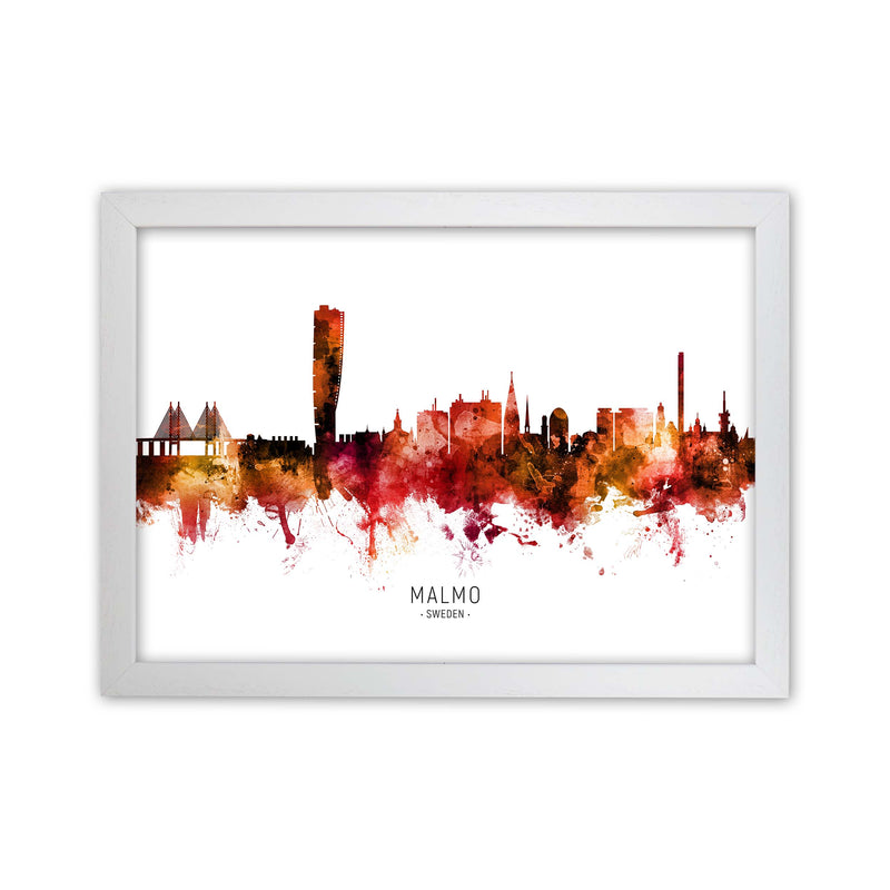 Malmo Sweden Skyline Red City Name Print by Michael Tompsett White Grain
