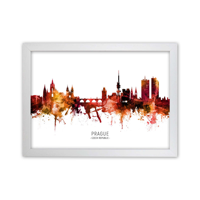 Prague Czech Republic Skyline Red City Name  by Michael Tompsett White Grain