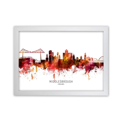 Middlesbrough England Skyline Red City Name  by Michael Tompsett White Grain