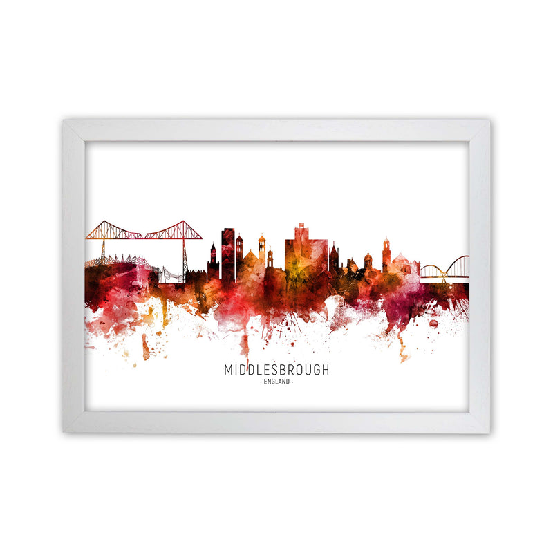 Middlesbrough England Skyline Red City Name  by Michael Tompsett White Grain