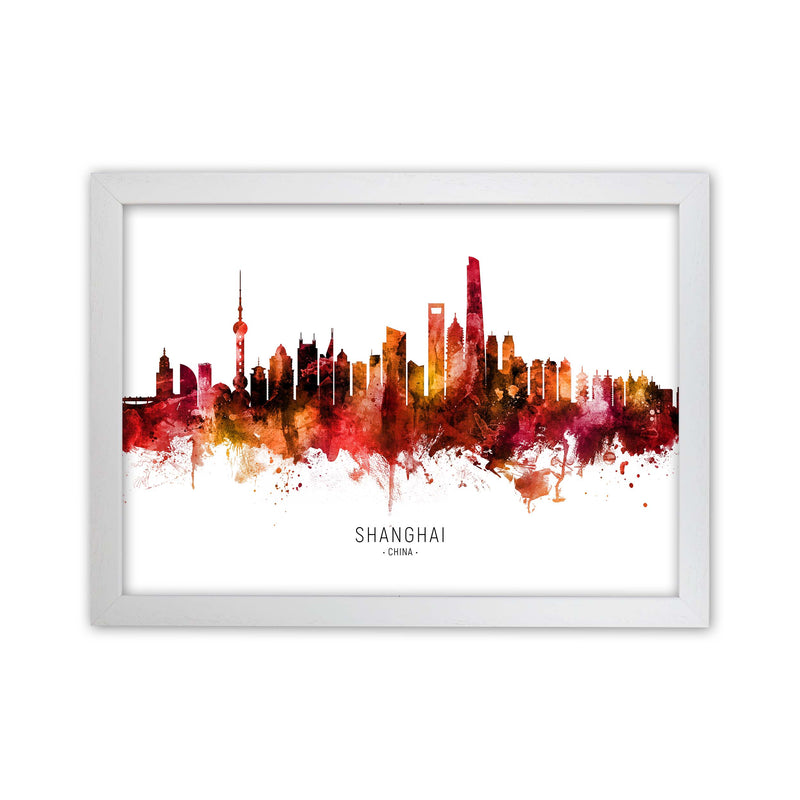 Shanghai China Skyline Red City Name  by Michael Tompsett White Grain