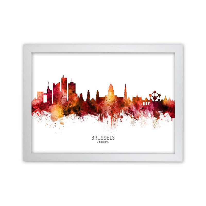 Brussels Belgium Skyline Red City Name  by Michael Tompsett White Grain