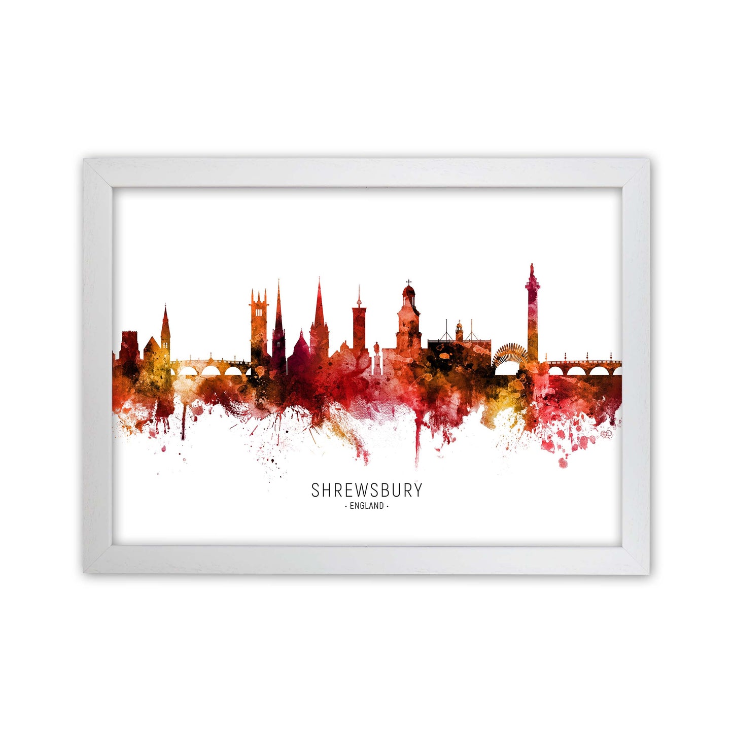 Shrewsbury England Skyline Red City Name  by Michael Tompsett White Grain