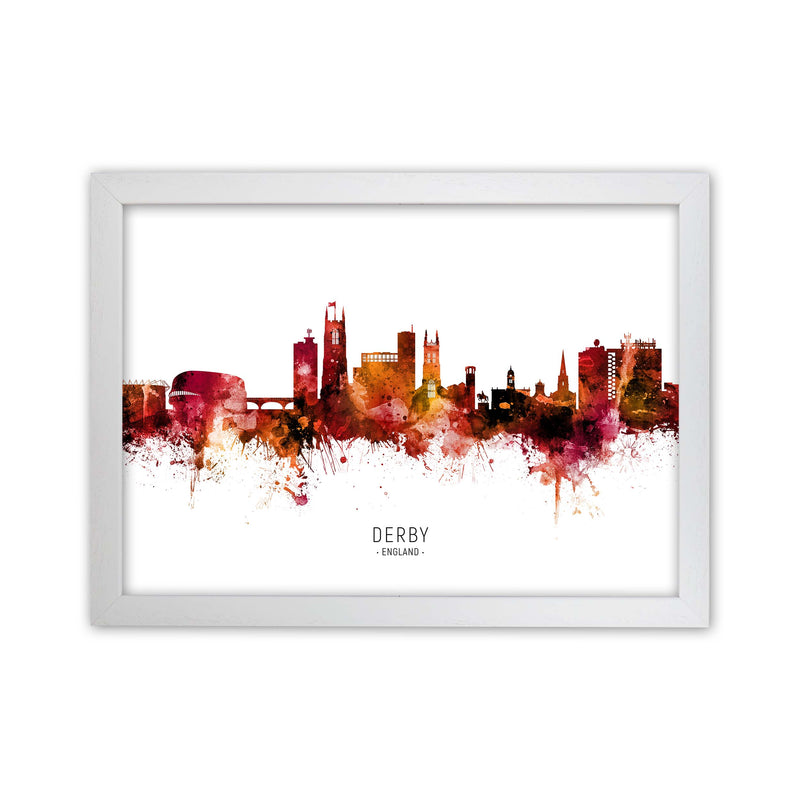 Derby England Skyline Red City Name Print by Michael Tompsett White Grain
