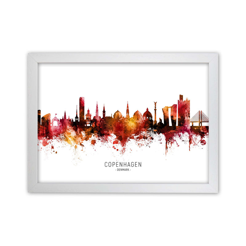Copenhagen Denmark Skyline Red City Name  by Michael Tompsett White Grain