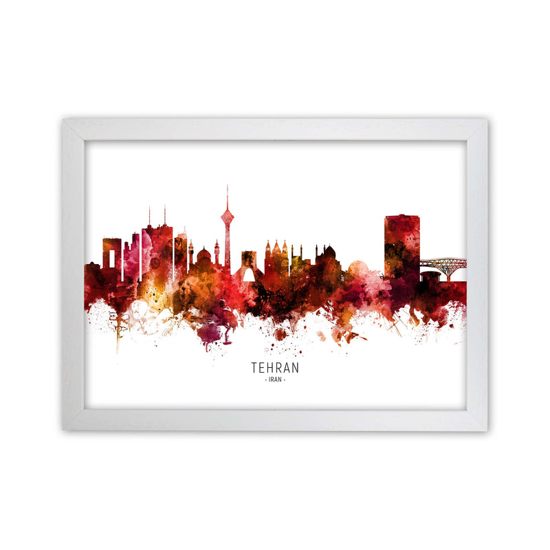 Tehran Iran Skyline Red City Name Print by Michael Tompsett White Grain