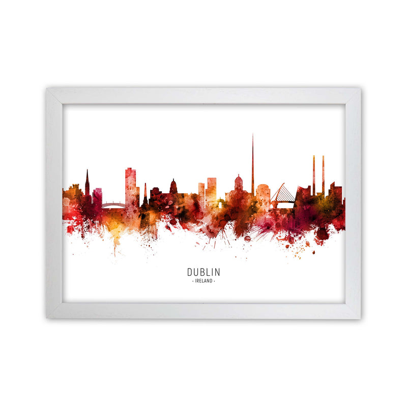 Dublin Ireland Skyline Red City Name  by Michael Tompsett White Grain
