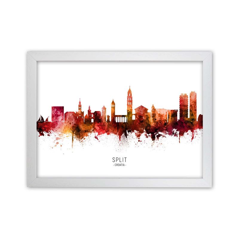 Split Croatia Skyline Red City Name Print by Michael Tompsett White Grain