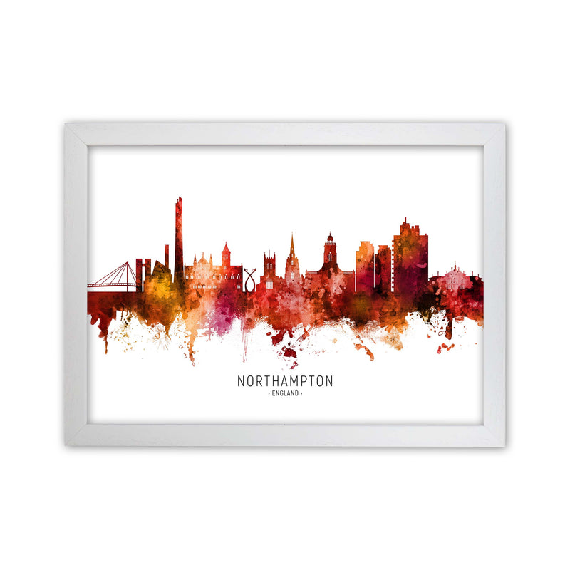 Northampton England Skyline Red City Name  by Michael Tompsett White Grain