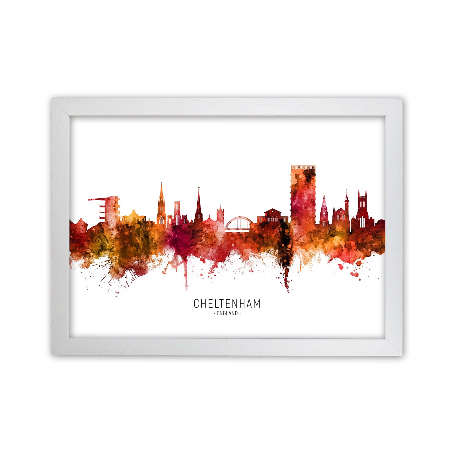 Cheltenham England Skyline Red City Name  by Michael Tompsett White Grain