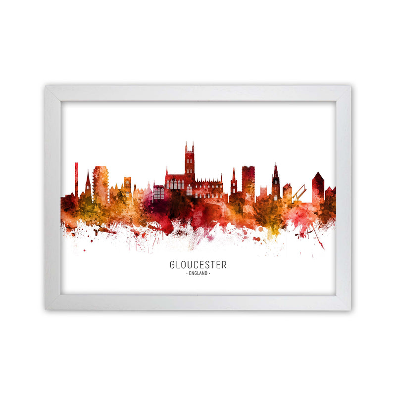 Gloucester England Skyline Red City Name  by Michael Tompsett White Grain