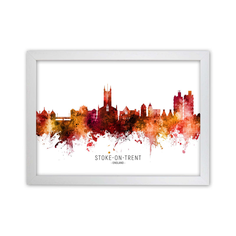 Stoke-On-Trent England Skyline Red City Name  by Michael Tompsett White Grain