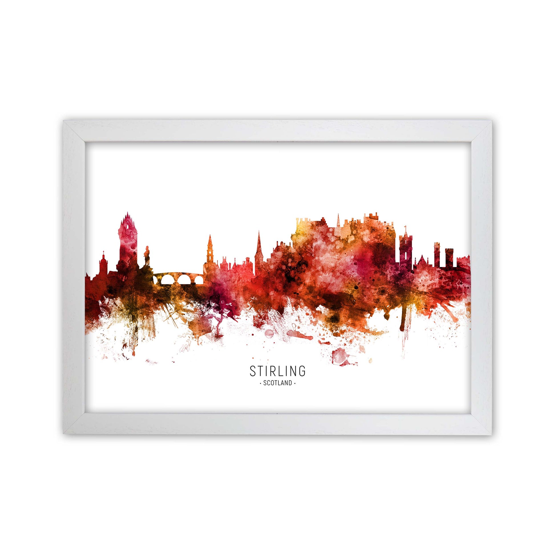 Stirling Scotland Skyline Red City Name  by Michael Tompsett White Grain