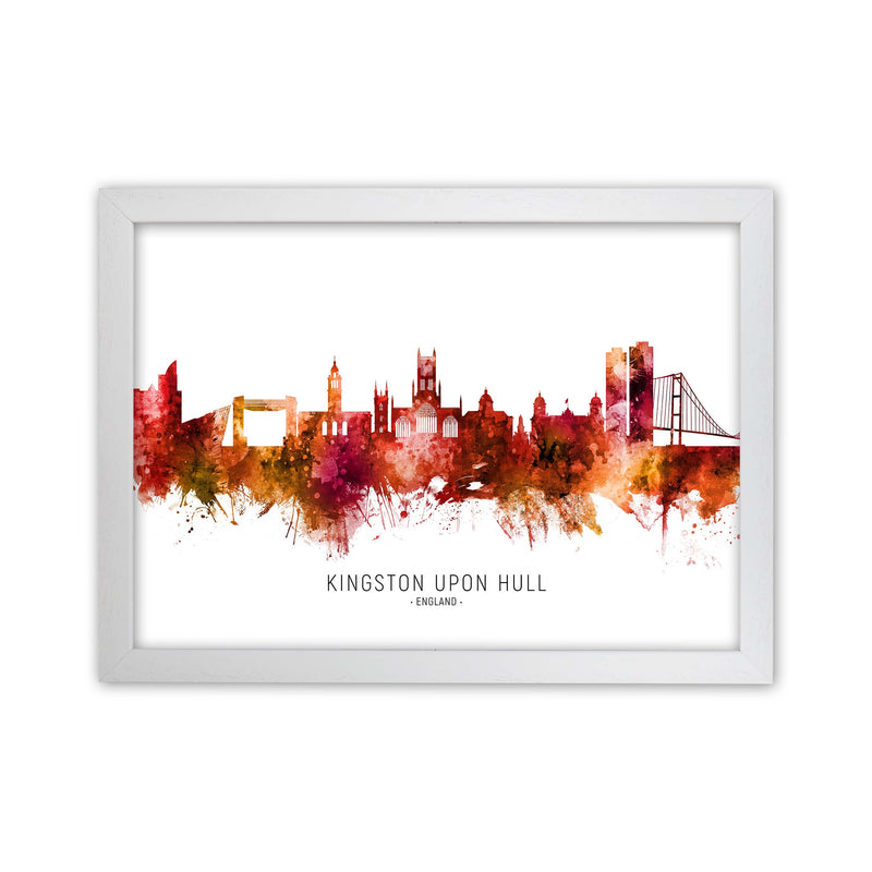 Kingston Upon Hull England Skyline Red City Name  by Michael Tompsett White Grain