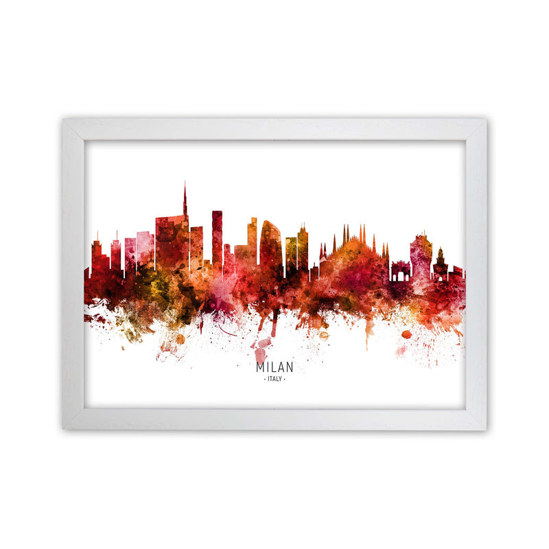 Milan Italy Skyline Red City Name Print by Michael Tompsett White Grain