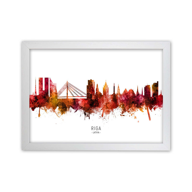Riga Latvia Skyline Red City Name Print by Michael Tompsett White Grain
