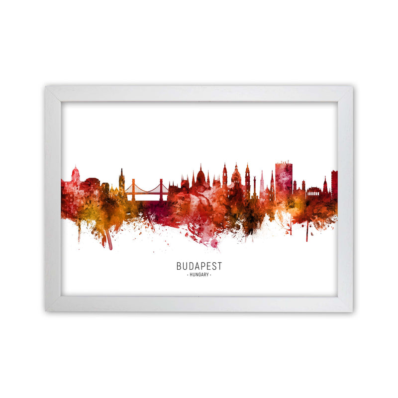 Budapest Hungary Skyline Red City Name  by Michael Tompsett White Grain