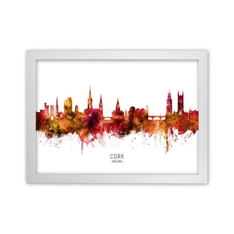 Cork Ireland Skyline Red City Name Print by Michael Tompsett White Grain