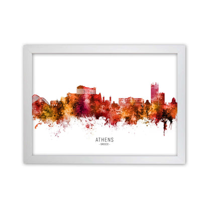 Athens Greece Skyline Red City Name Print by Michael Tompsett White Grain