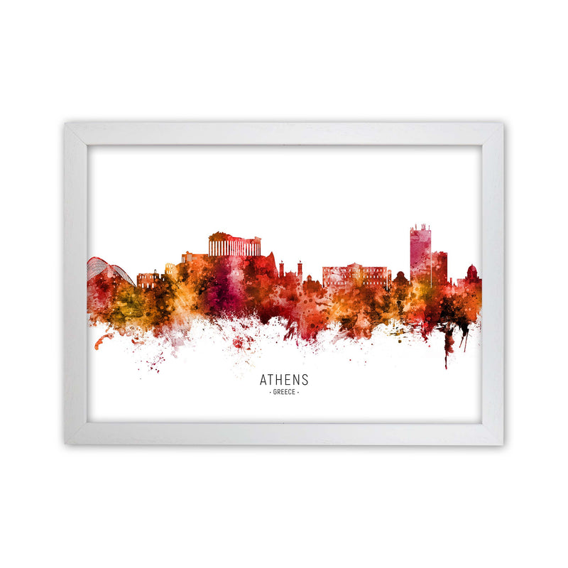 Athens Greece Skyline Red City Name Print by Michael Tompsett White Grain