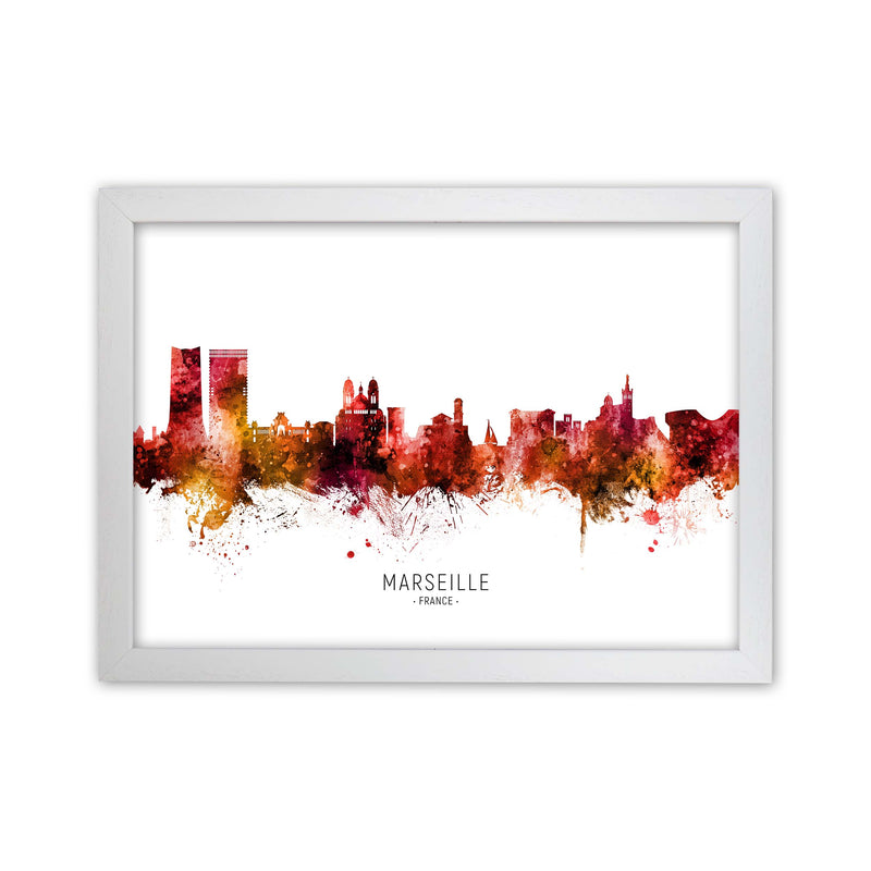 Marseille France Skyline Red City Name  by Michael Tompsett White Grain