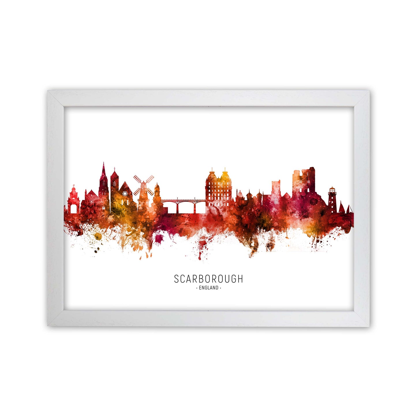 Scarborough England Skyline Red City Name  by Michael Tompsett White Grain