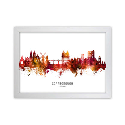 Scarborough England Skyline Red City Name  by Michael Tompsett White Grain