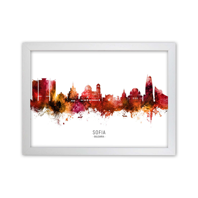 Sofia Bulgaria Skyline Red City Name  by Michael Tompsett White Grain