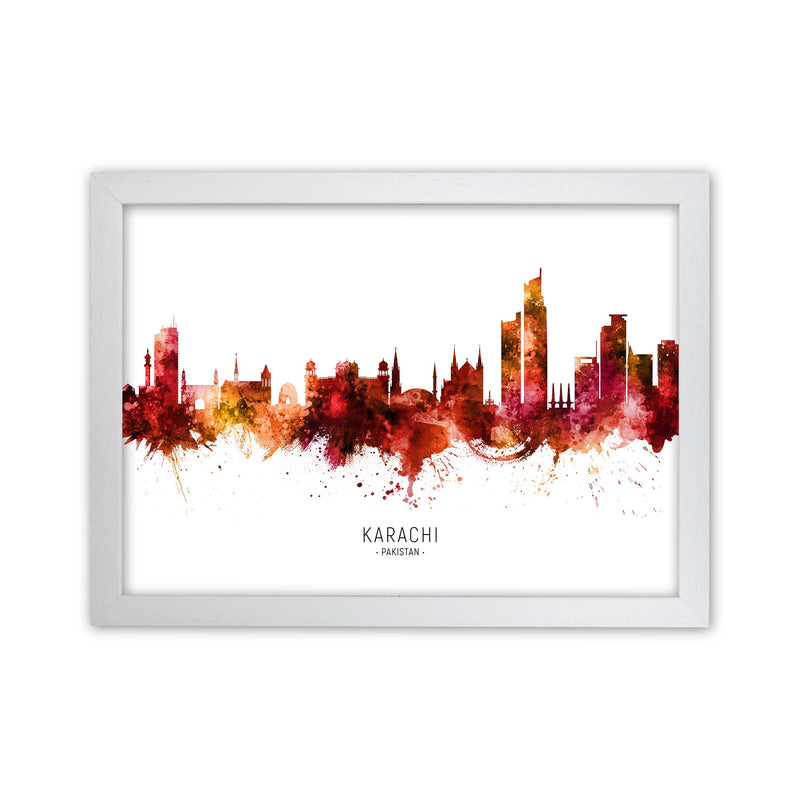 Karachi Pakistan Skyline Red City Name  by Michael Tompsett White Grain