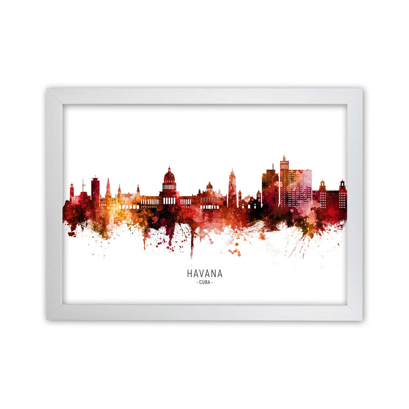 Havana Cuba Skyline Red City Name Print by Michael Tompsett White Grain