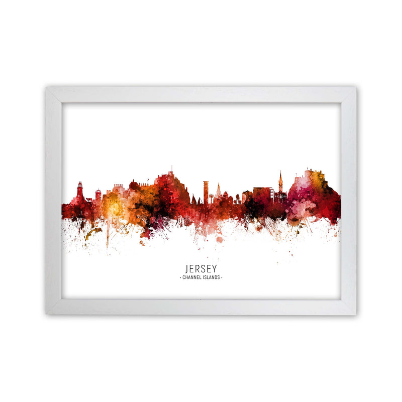 Jersey Channel Islands Skyline Red City Name  by Michael Tompsett White Grain