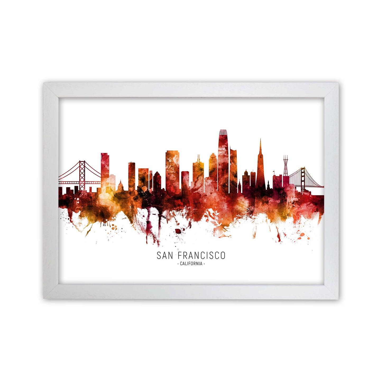San Francisco California Skyline Red City Name  by Michael Tompsett White Grain