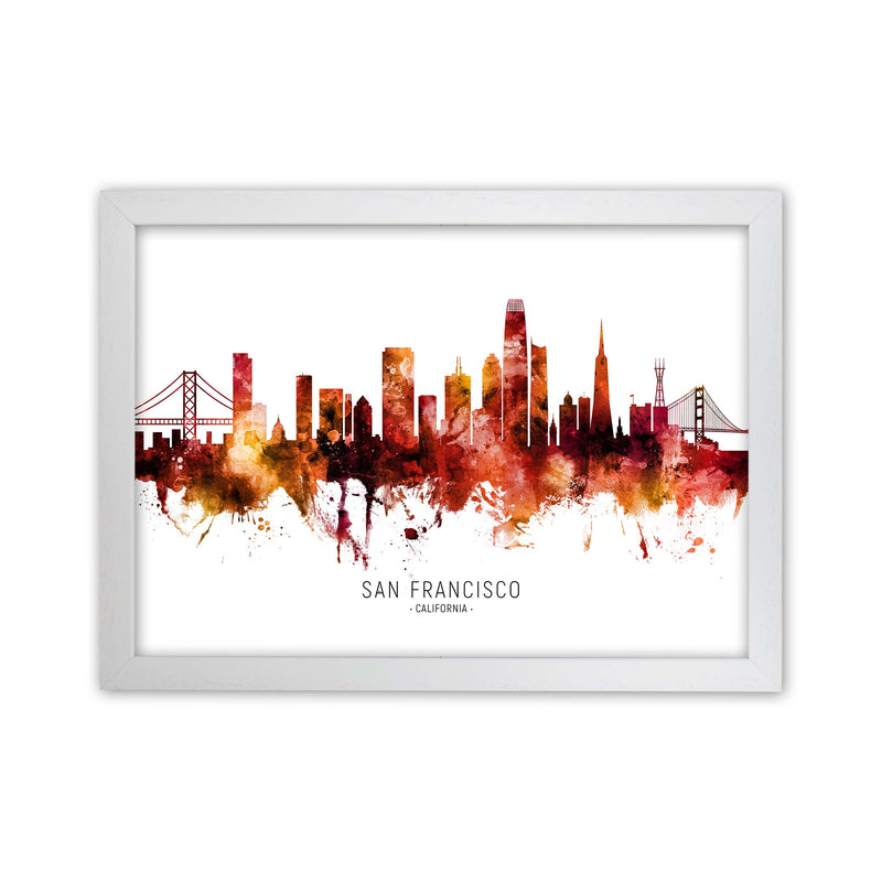 San Francisco California Skyline Red City Name  by Michael Tompsett White Grain