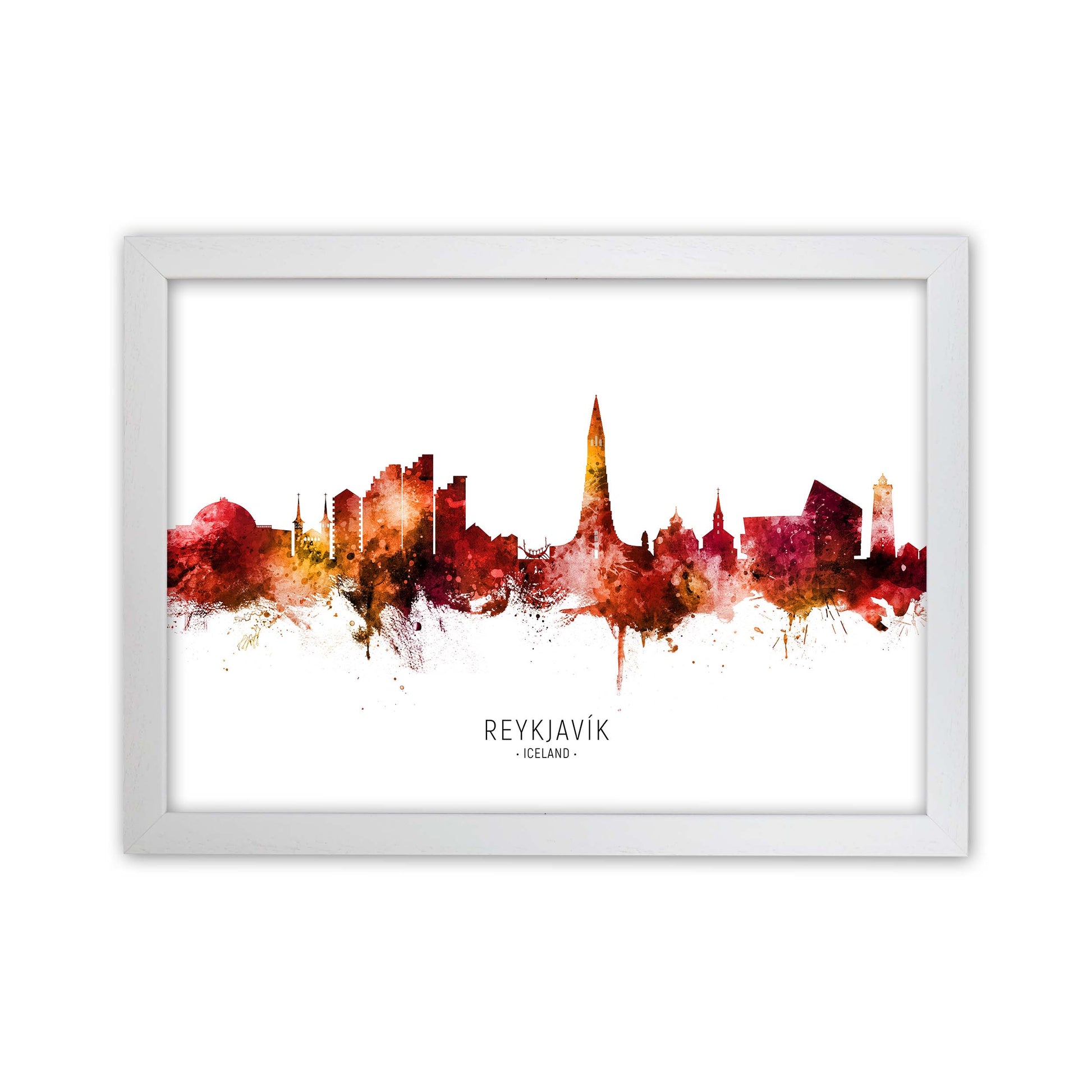 Reykjavik Iceland Skyline Red City Name  by Michael Tompsett White Grain