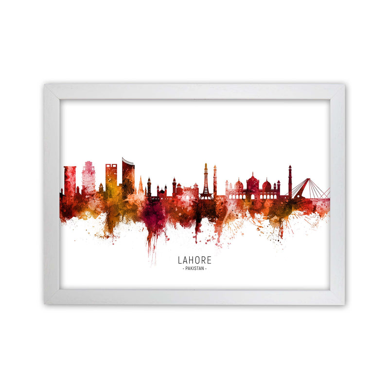 Lahore Pakistan Skyline Red City Name  by Michael Tompsett White Grain