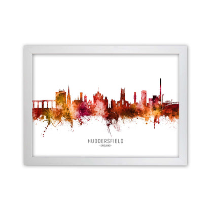 Huddersfield England Skyline Red City Name  by Michael Tompsett White Grain