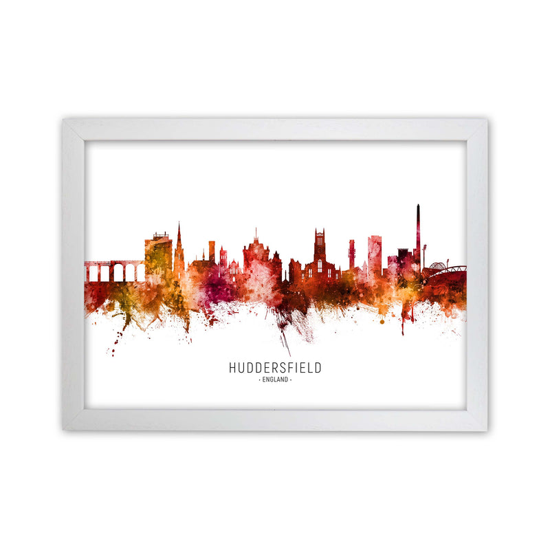 Huddersfield England Skyline Red City Name  by Michael Tompsett White Grain