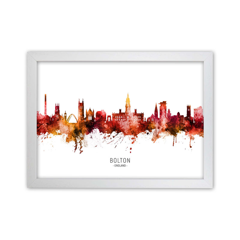 Bolton England Skyline Red City Name  by Michael Tompsett White Grain