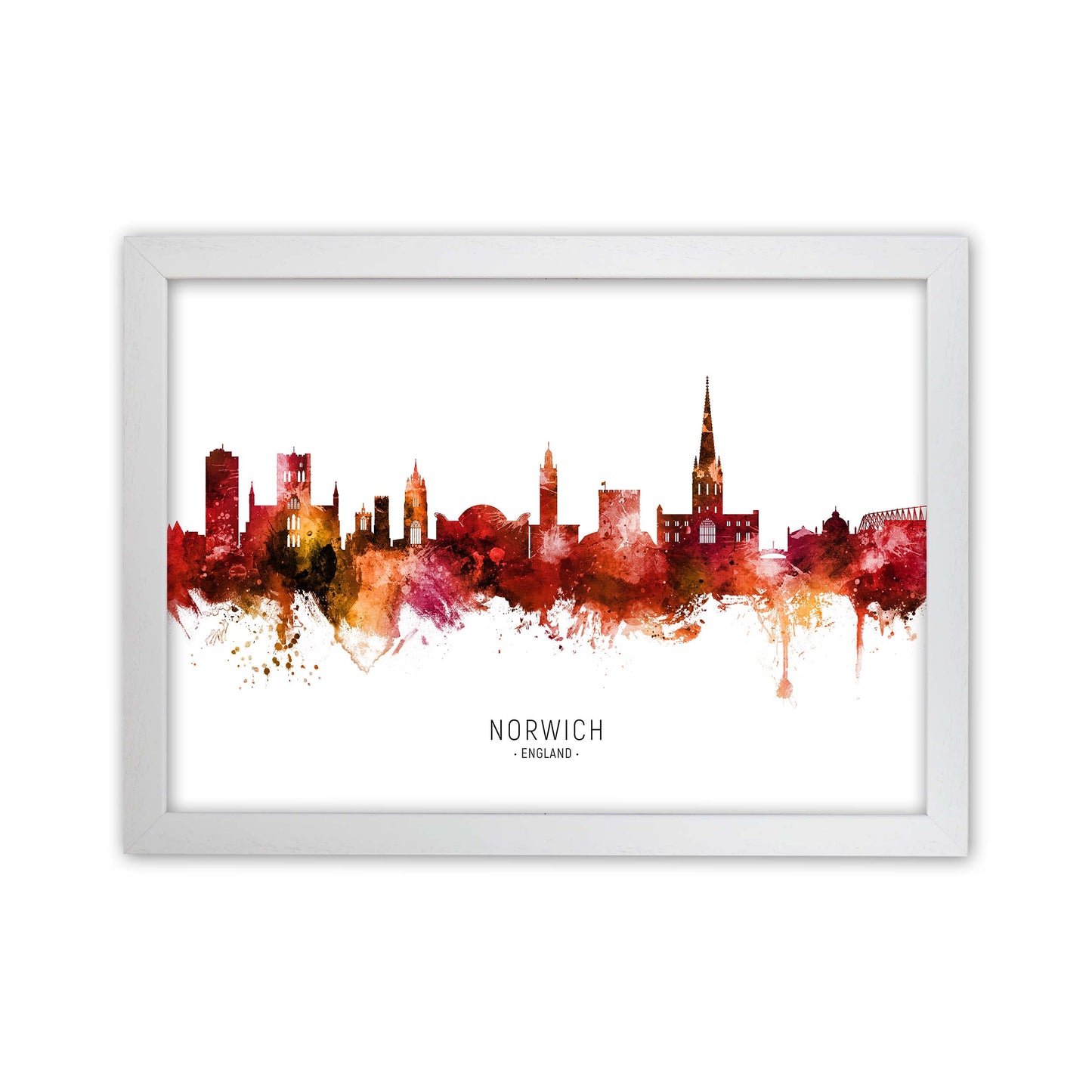 Norwich England Skyline Red City Name  by Michael Tompsett White Grain