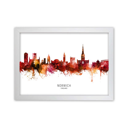 Norwich England Skyline Red City Name  by Michael Tompsett White Grain