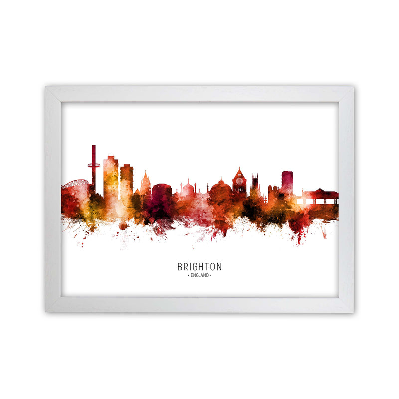 Brighton England Skyline Red City Name  by Michael Tompsett White Grain