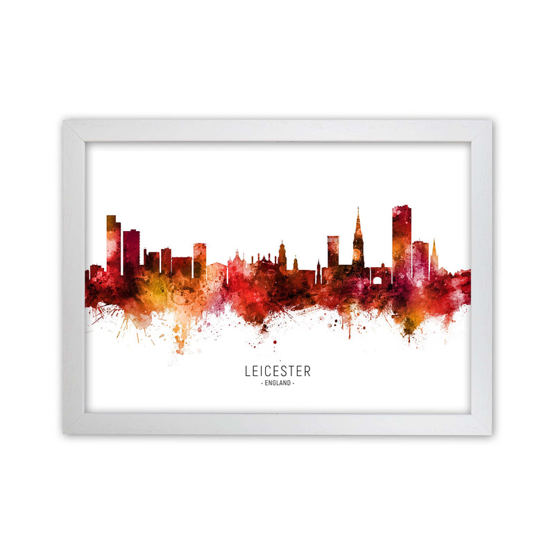 Leicester England Skyline Red City Name  by Michael Tompsett White Grain
