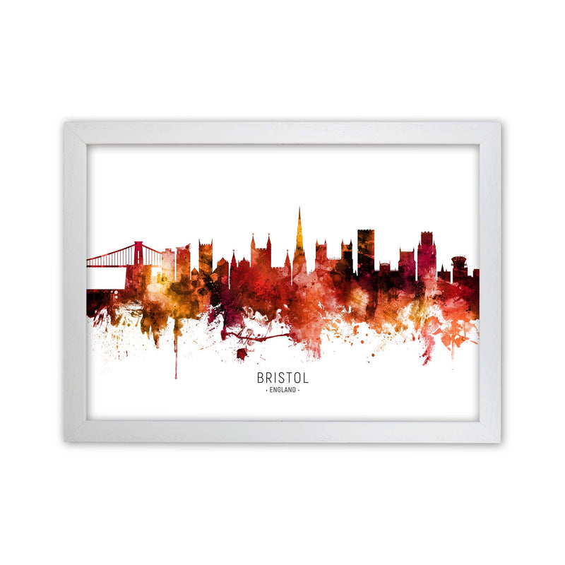 Bristol England Skyline Red City Name  by Michael Tompsett White Grain
