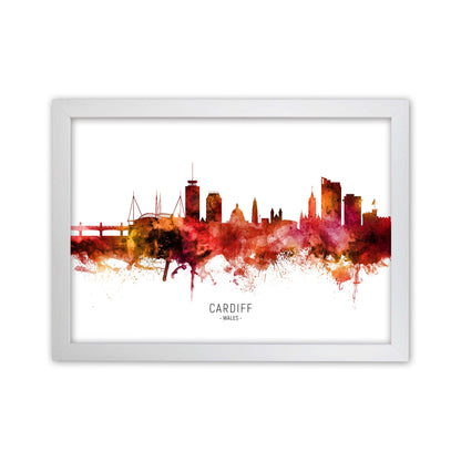 Cardiff Wales Skyline Red City Name Print by Michael Tompsett White Grain