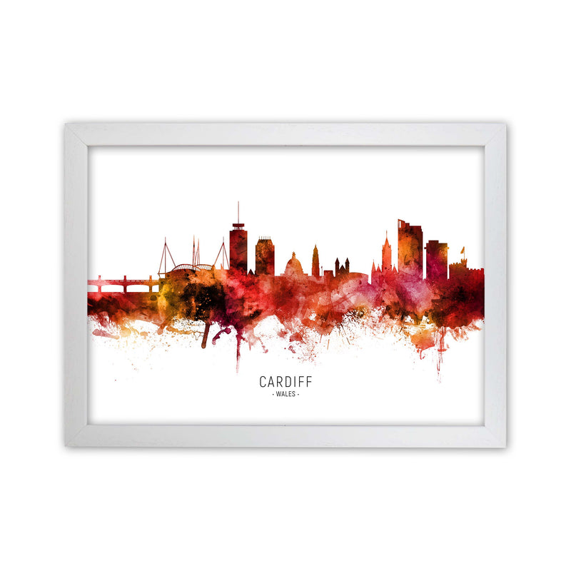 Cardiff Wales Skyline Red City Name Print by Michael Tompsett White Grain
