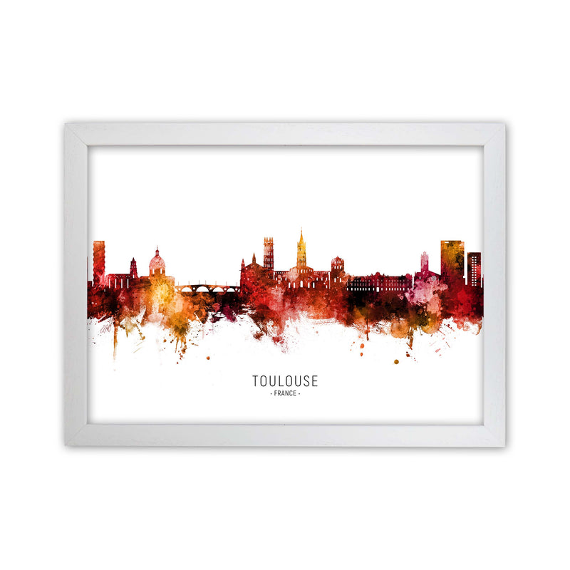 Toulouse France Skyline Red City Name  by Michael Tompsett White Grain