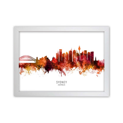 Sydney Australia Skyline Red City Name  by Michael Tompsett White Grain