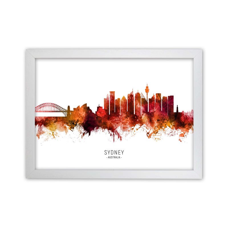 Sydney Australia Skyline Red City Name  by Michael Tompsett White Grain