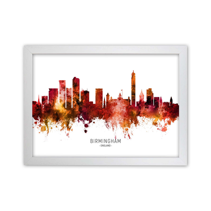 Birmingham England Skyline Red City Name  by Michael Tompsett White Grain